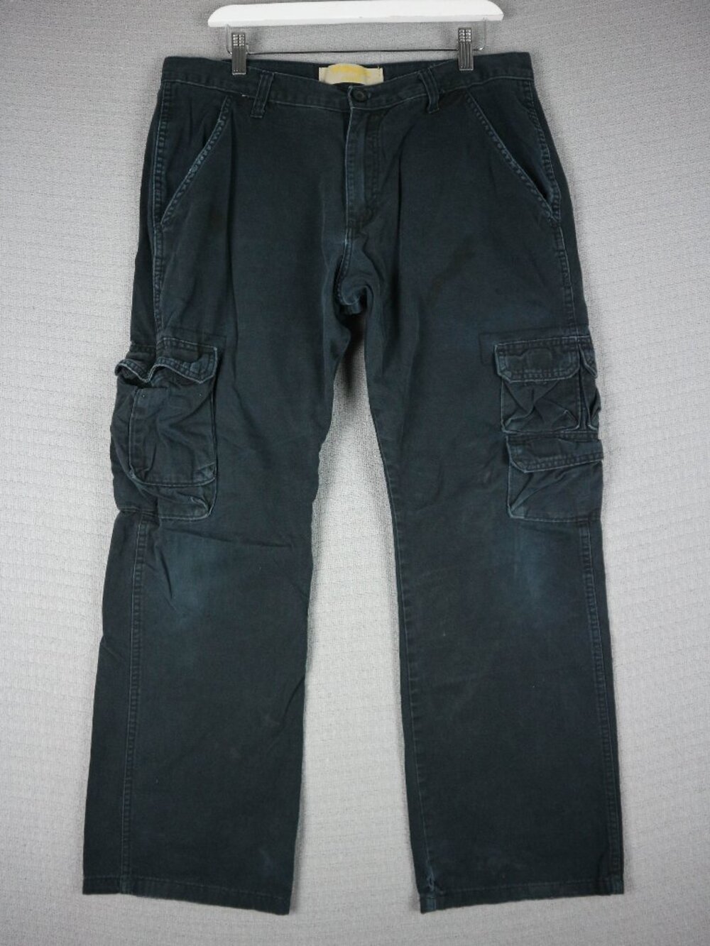 Wrangler Black Cotton Cargo Pants Mens 34x30 Fits 35x28 Faded